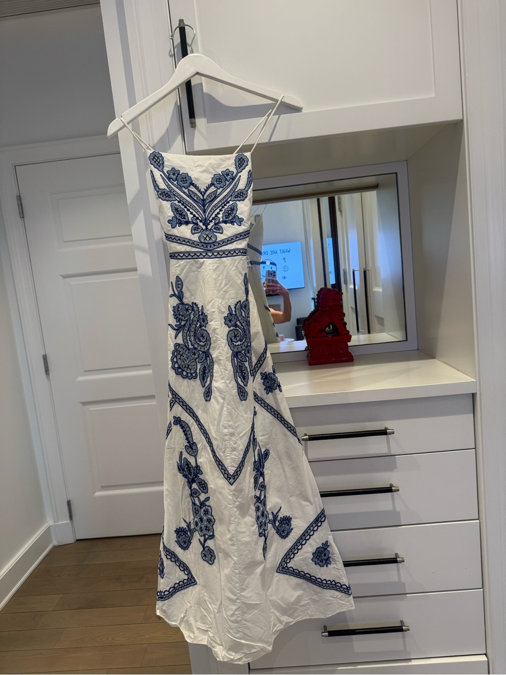 Zara White Dress with Blue Embroidered Floral Design